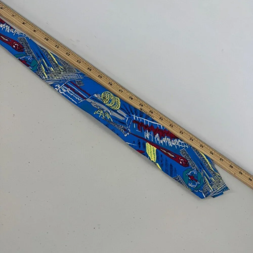 Schimberger Vienna Silk Tie Blue Novelty Architecture Designer Necktie Preppy